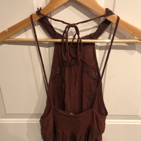 Free People Rust Falling for You Slip Halter Mini Dress Brown Lace - Picture 6 of 10